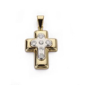 18K CRUZ BICOLOR CON CIRCONITAS 22X15 MM