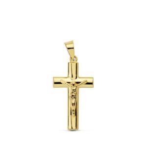 18K CRUZ CRISTO HUECA PALO OVAL 23X12 MM