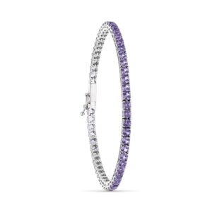18K PULSERA ORO BLANCO PIEDRAS AMATISTAS 19 CM