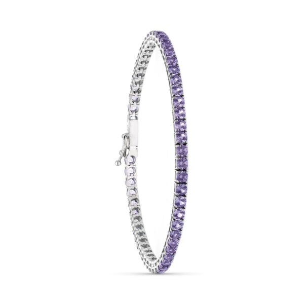 18K PULSERA ORO BLANCO PIEDRAS AMATISTAS 19 CM