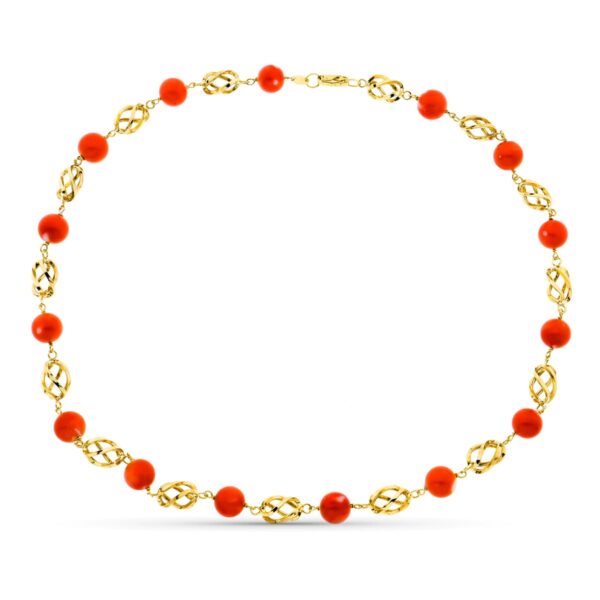 18K COLLAR ORO AMARILLO JAULA CORAL FINO JAPONES 9-9.5 MM 50CM