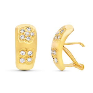 18K PENDIENTES ORO AMARILLO FLORES CIRCONITAS 17X8 MM