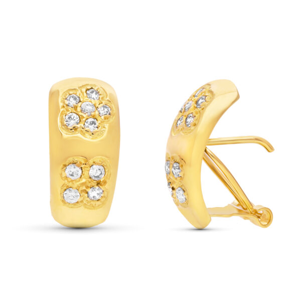 18K PENDIENTES ORO AMARILLO FLORES CIRCONITAS 17X8 MM