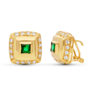 18K PENDIENTES ORO AMARILLO CIRCONITAS 14X14 MM