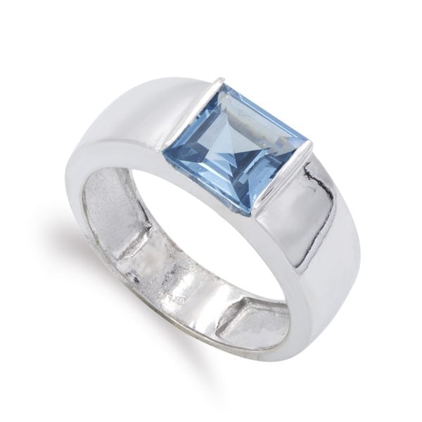 18K SORTIJA ORO BLANCO AGUAMARINA 8 MM