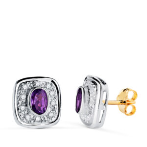 18K PENDIENTES ORO BICOLOR AMATISTA Y CIRCONITAS