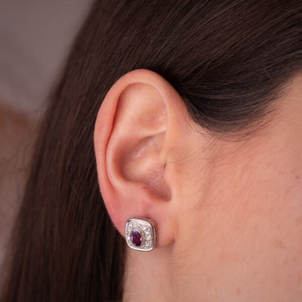 18K PENDIENTES ORO BICOLOR AMATISTA Y CIRCONITAS - Imagen 2