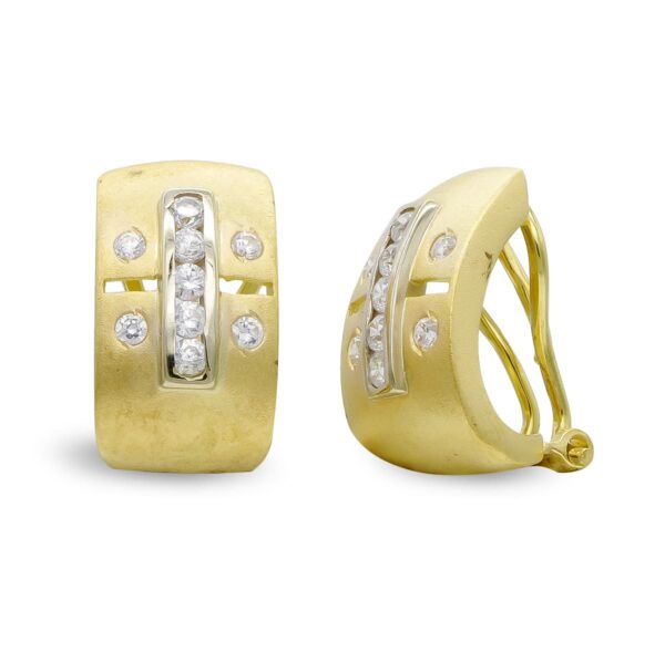 18K PENDIENTES ORO BICOLOR MATE Y BRILLO CON CIRCONITAS