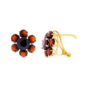 18K PENDIENTES ORO AMARILLO Y GRANATES 12X12 MM