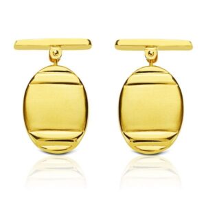 GEMELOS ORO AMARILLO OVAL MATE y BRILLO 18X13 MM CIERRE RIGIDO OSCILANTE