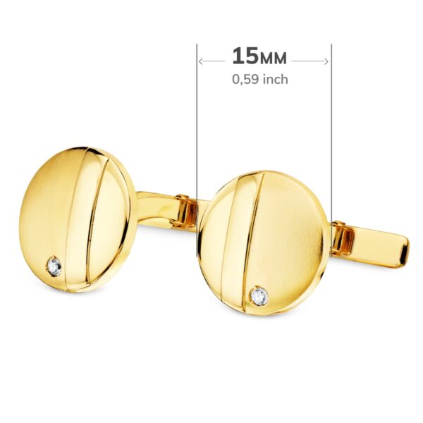 GEMELOS ORO AMARILLO REDONDOS MATE BRILLO 15MM CIRCONITA CIERRE RIGIDO OSCILANTE - Imagen 3