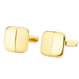 GEMELOS ORO AMARILLO CUADRADOS MATE Y BRILLO 14X14 MM CIERRE RIGIDO OSCILANTE