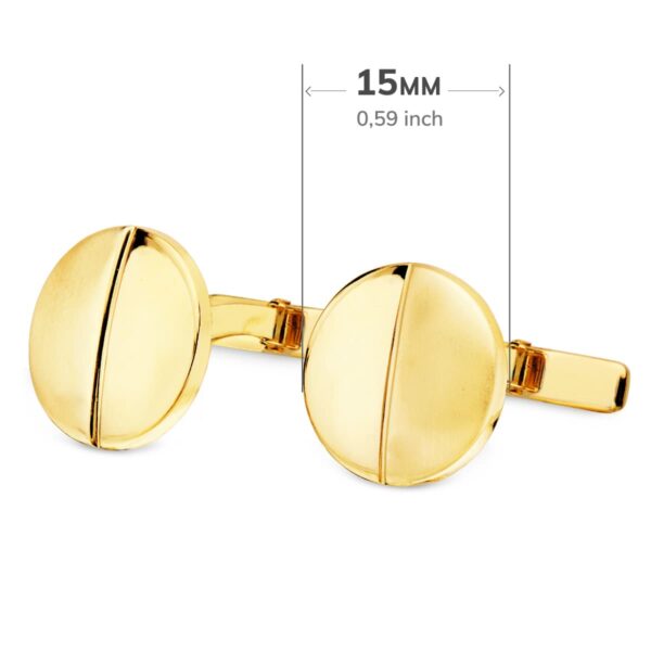 18K GEMELOS ORO AMARILLO REDONDOS MATE Y BRILLO 15 MM CIERRE RIGIDO OSCILANTE - Imagen 3