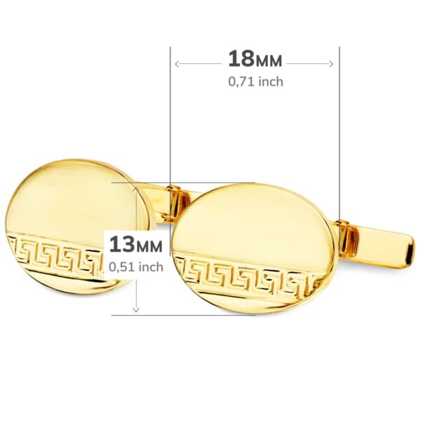 GEMELOS ORO AMARILLO OVAL GRECA MATE Y BRILLO 18X13 MM CIERRE RIGIDO OSCILANTE - Imagen 3