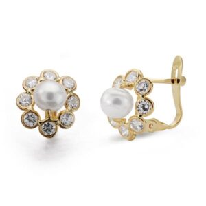 18K PENDIENTES PERLA CIRCONITA 11X9 MM