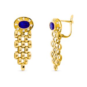 18K PENDIENTES ORO AMARILLO PANTER Y PIEDRA ZAFIRO 6X4 MM