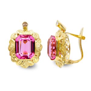 18K PENDIENTES ORO AMARILLO PIEDRA ROSA 10X8 MM CIRCONITA