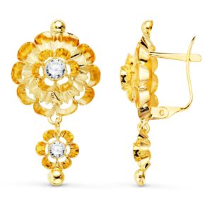 18K PENDIENTES ORO AMARILLO CUBANAS CON CIRCONITAS 32X16 MM CIERRE CATALAN