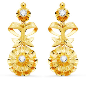 18K PENDIENTES ORO AMARILLO CUBANAS CON CIRCONITAS 40X14 MM
