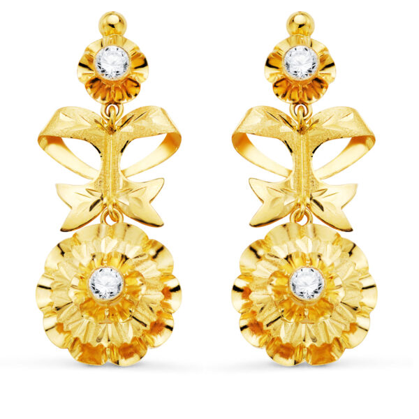 18K PENDIENTES ORO AMARILLO CUBANAS CON CIRCONITAS 40X14 MM