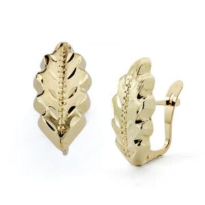 18K PENDIENTES ORO AMARILLO HOJA LAPIDADA 18X8 MM