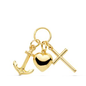 18K COLGANTE  TRES VIRTUDES :   FE , ESPERANZA Y CARIDAD  25X19 MM