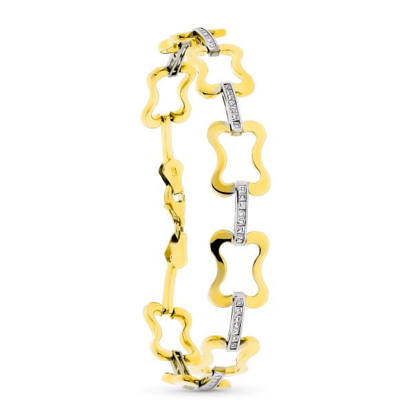 9K PULSERA ORO BICOLOR CON CIRCONITAS 19 CM