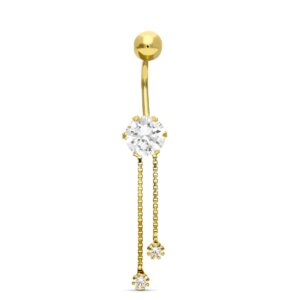 18K PIERCING OMBLIGO CIRCONITA Y CADENITAS.