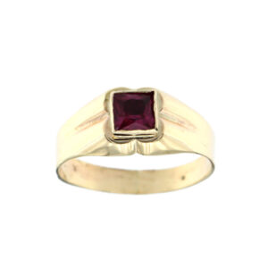 9K SELLO BEBE ORO AMARILLO PIEDRA ROJSA CUADRADA 4 X MM.