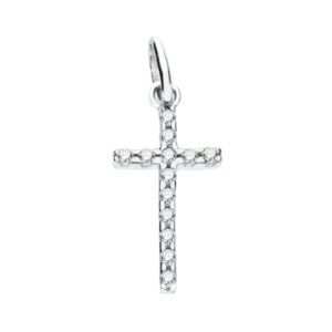 9K CRUZ ORO BLANCO CON CIRCONITAS 22X12 MM