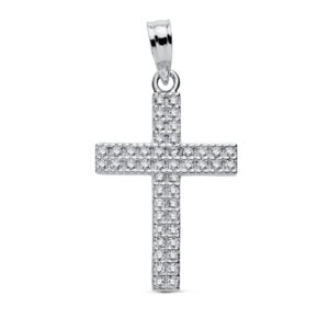 9K CRUZ ORO BLANCO CIRCONITAS 19X15 MM