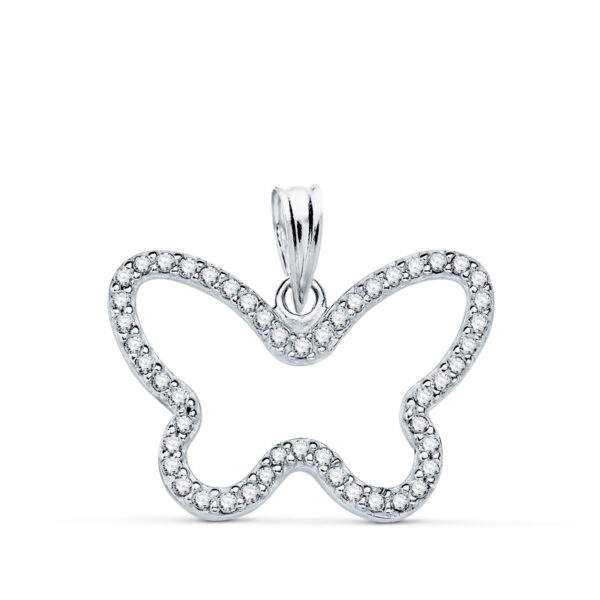 9K COLGANTE ORO BLANCO MARIPOSA CON CIRCONITAS 22X16 MM