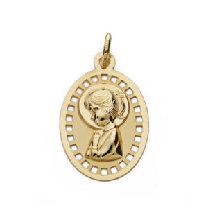 9K MEDALLA VIRGEN NIÑA CALADA 23X14 MM