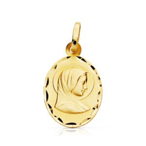 9K MEDALLA REDONDA VIRGEN MARIA EN ORO AMARILLO 19X11MM