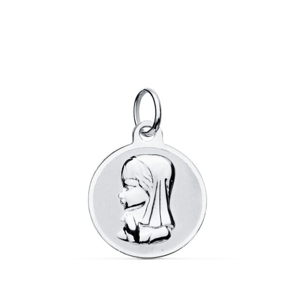 9K MEDALLA ORO BLANCO VIRGEN NIÑA 14 MM