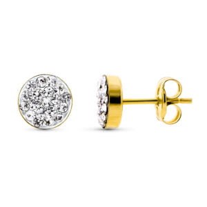 9K PENDIENTES ORO AMARILLO REDONDOS CON CIRCONITAS 6 MM CIERRE PRESION