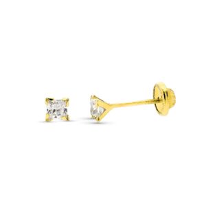 9K PENDIENTES CIRCONITA 3MM 4 GARRAS