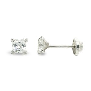 9K PENDIENTES ORO BLANCO CIRCONITA 4 MM 4 GARRAS