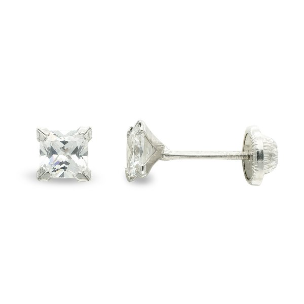 9K PENDIENTES ORO BLANCO CIRCONITA 4 MM 4 GARRAS