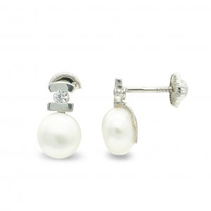9K PENDIENTES PERLA CIRCONITA 10X6 MM