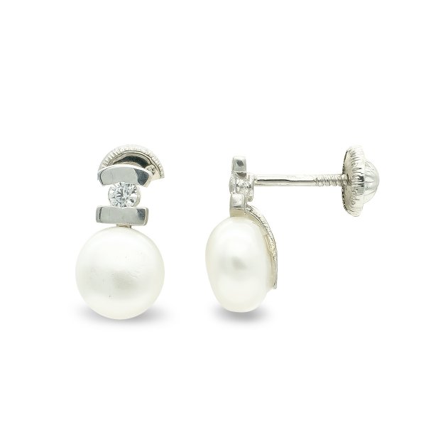 9K PENDIENTES PERLA CIRCONITA 10X6 MM