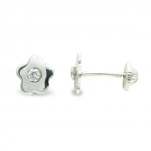 9K PENDIENTES FLOR 7 MM CIRCONITA TUERCA