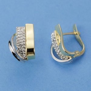 9K PENDIENTES ORO AMARILLO BANDAS CIRCONITAS 12X7 MM CATALAN