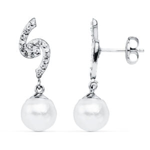 9K PENDIENTES ORO BLANCO PERLA 8 MM 24X6 MM