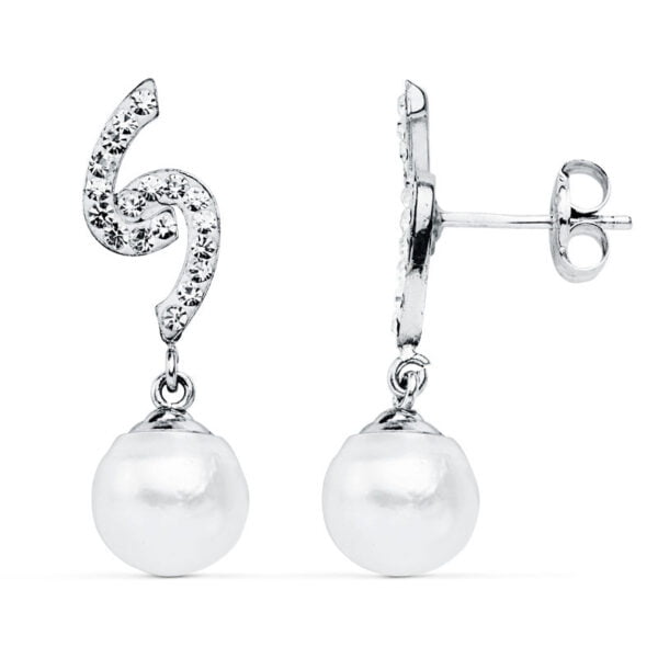 9K PENDIENTES ORO BLANCO PERLA 8 MM 24X6 MM