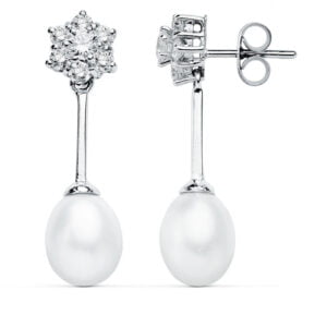 9K PENDIENTES ORO BLANCO PERLA 30X8 MM