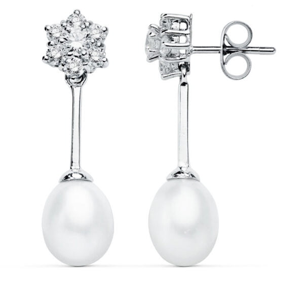 9K PENDIENTES ORO BLANCO PERLA 30X8 MM