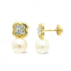 9K PENDIENTES FLOR Y PERLA 13X7 MM TUERCA