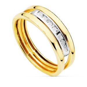 18K SORTIJA ORO BICOLOR CIRCONITAS DOS CUERPOS. ANCHO: 6,5 MM