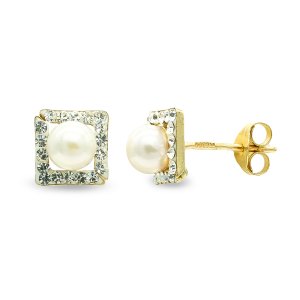 9K PENDIENTES PERLA 4 MM Y CIRCONiTAS PRESION